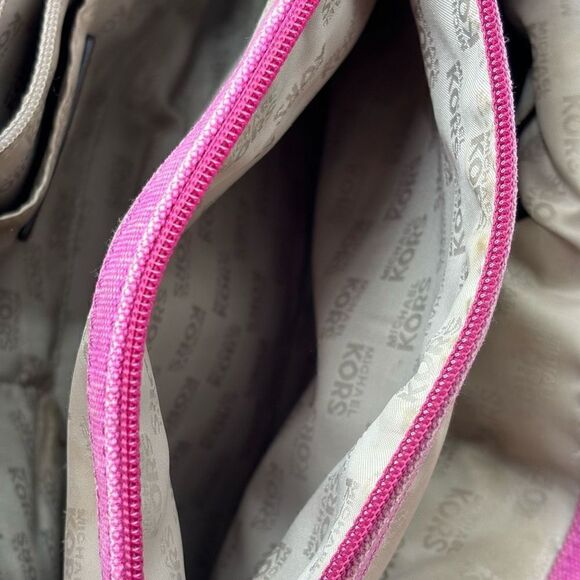 Michael Kors Hamilton Pink Stripe Brown Leather Shoulder Crossbody Tote Bag - Picture 9 of 14